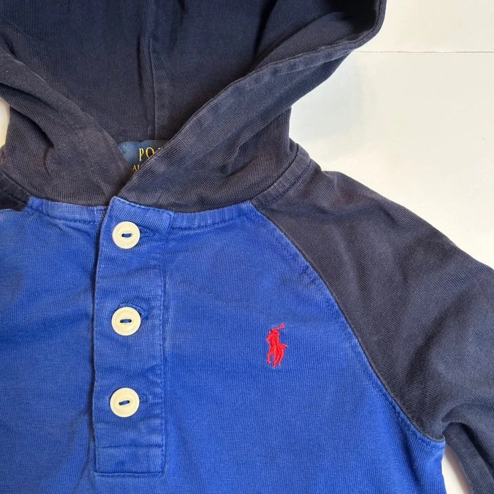 Polo Ralph Lauren‎ Kids Hoodie Long Sleeve Pullover Top Blue White 2T